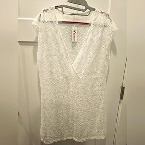 NWT Hotouch White Lace Beach Cover-Up Tunic Top Size M